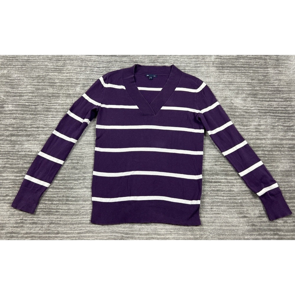 Gap Sweater Womens Medium Purple‎ Striped V-Neck Long Sleeve Cotton Blend